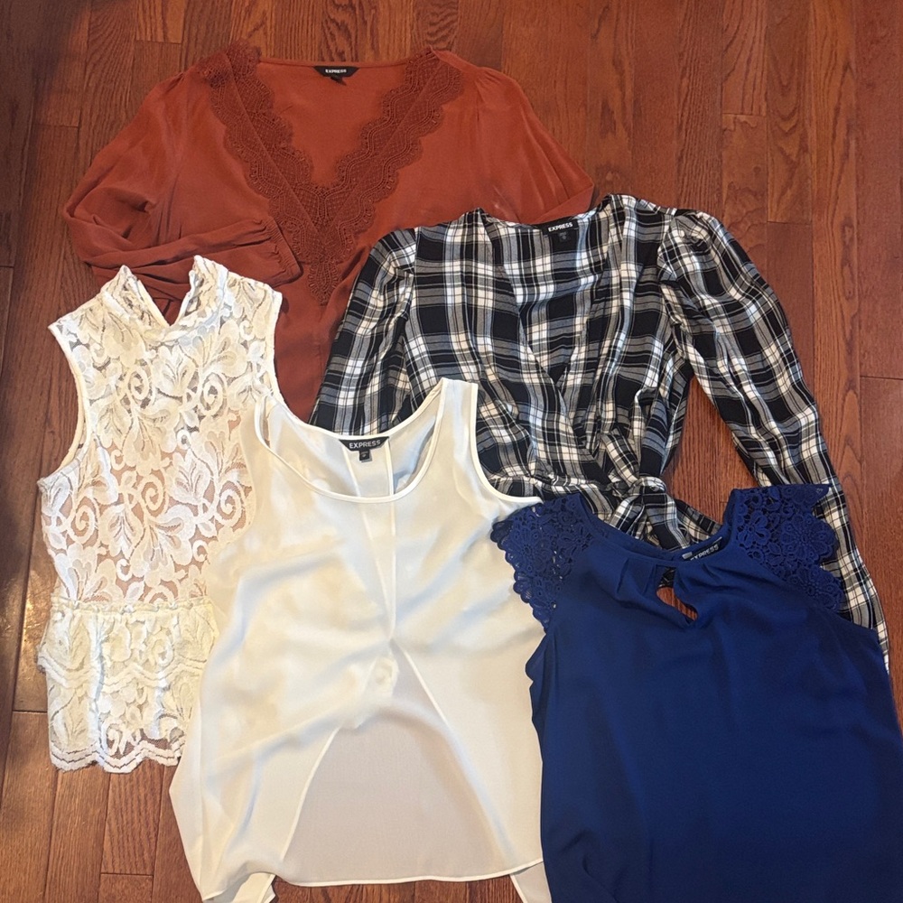 Express Women's Tops Lot - Royal Blue, White, Cream, Rust, Black Plaid